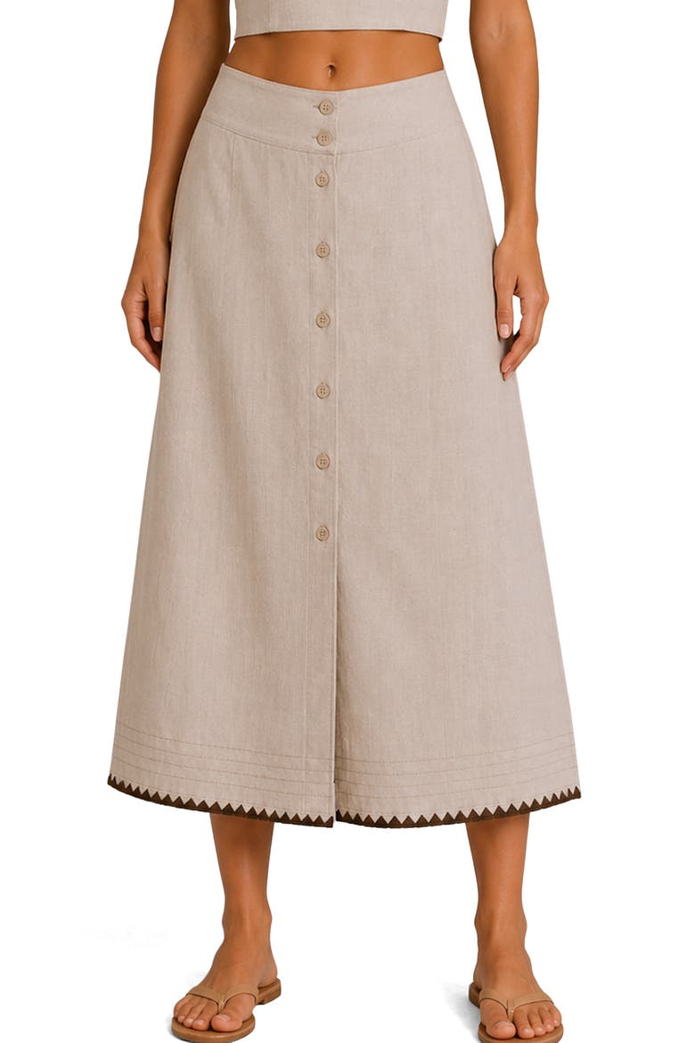 Whipstitch Buttoned Midi Skirt, Main, color, TAN