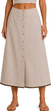 Nanette Lepore Whipstitch Buttoned Midi Skirt