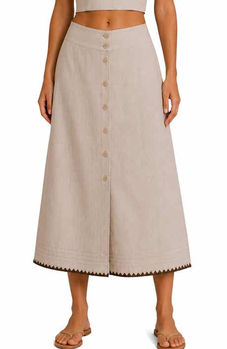 Whipstitch Buttoned Midi Skirt