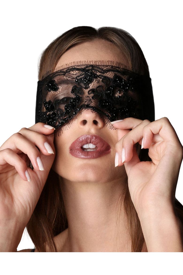Lace Beaded Blindfold, Alternate, color, Black