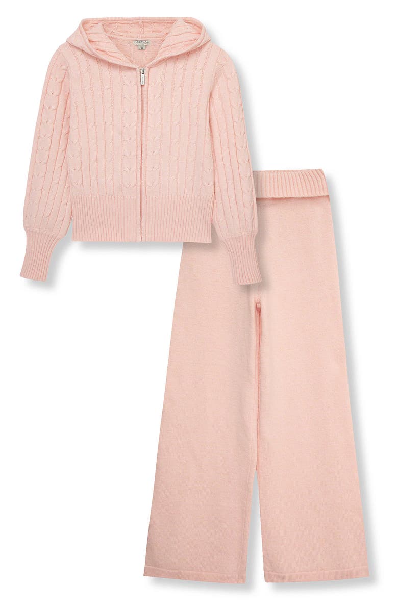 Habitual Kids Kids' Cable Knit Zip Hoodie & Flare Pants Set, Main, color,