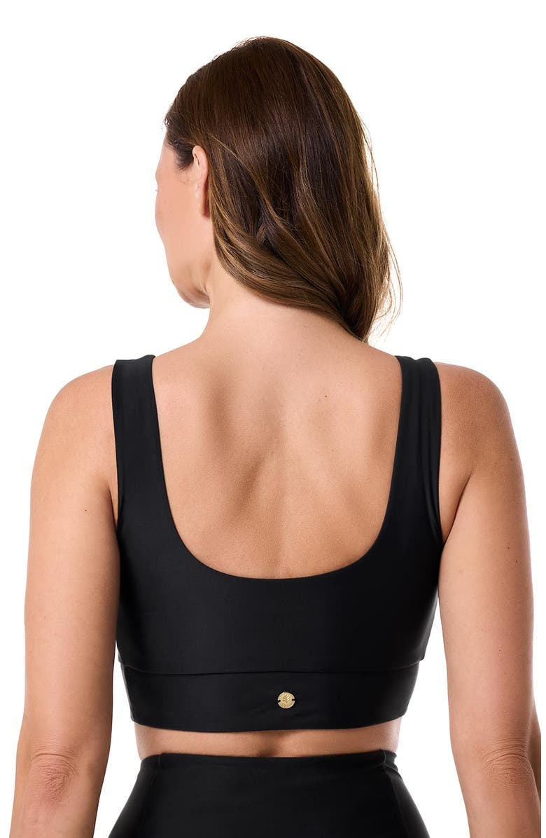 Coolibar Bikini Swim Crop Top - UPF 50+ Sun Protection - Spring Garden, Alternate, color, Black