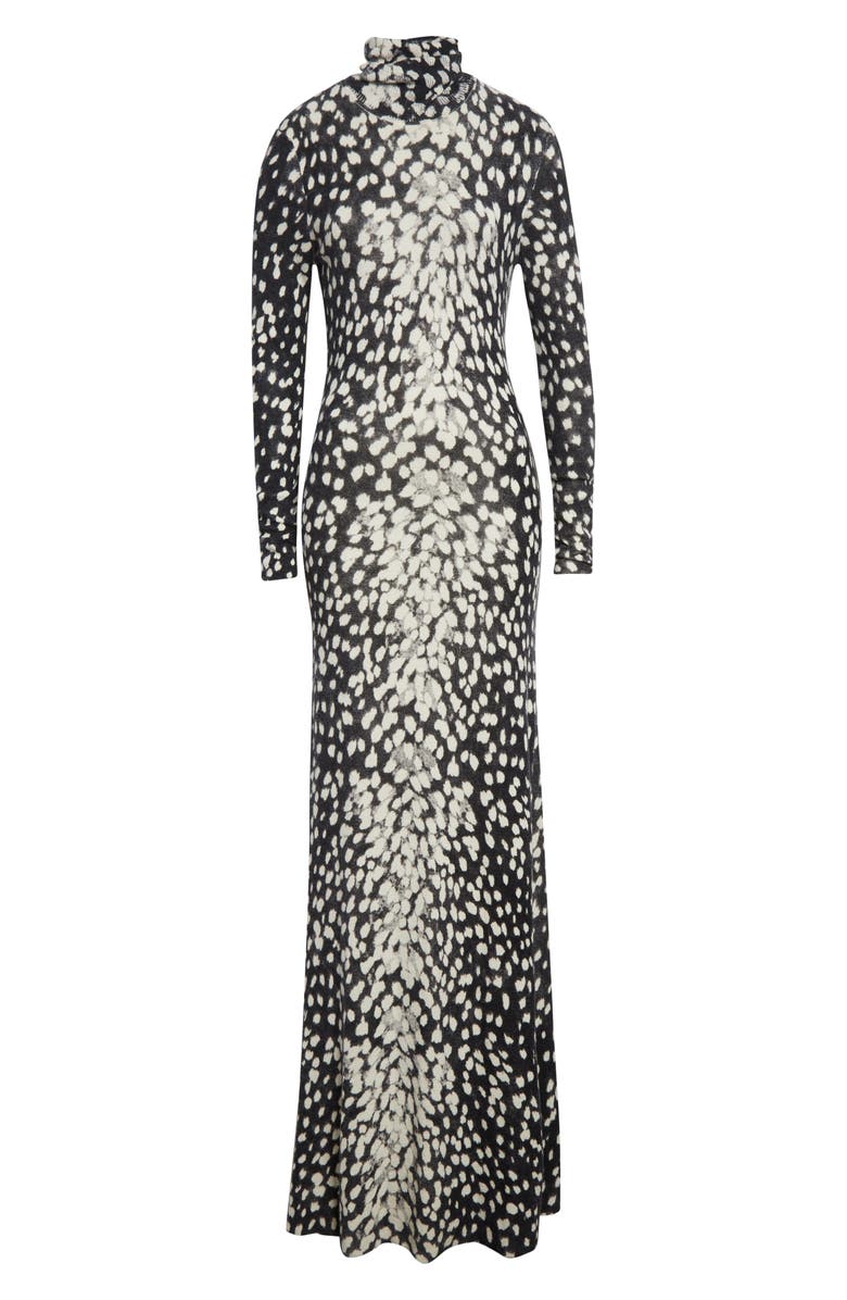 Brandon Maxwell The Camille Hand-Printed Long Sleeve Cashmere Turtleneck Sweater Dress, Alternate, color, Snow Leopard