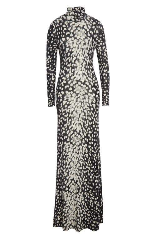Brandon Maxwell The Camille Hand-printed Long Sleeve Cashmere Turtleneck Sweater Dress In Animal Print