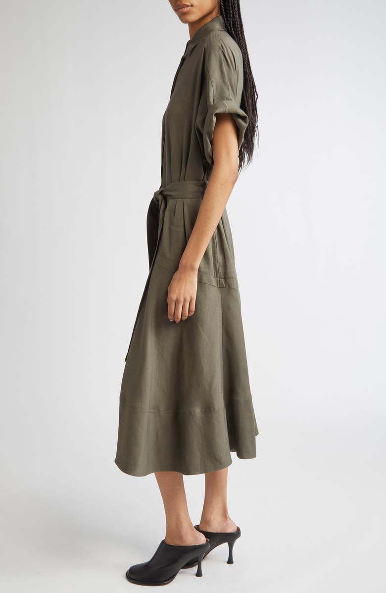 Proenza Schouler Scottie Linen Blend Belted Shirtdress, Alternate, color, Fatigue