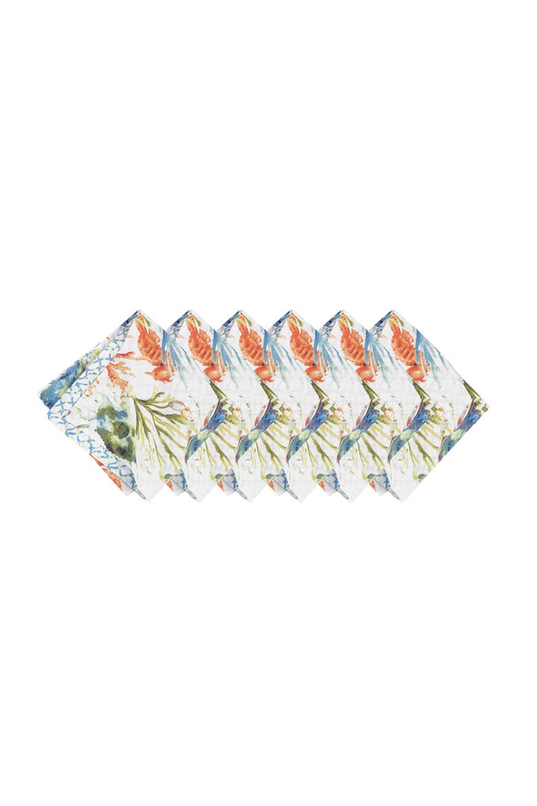 Marino Reversible Colorful Coastal Cloth Napkin Set of 6, Alternate, color, Blue
