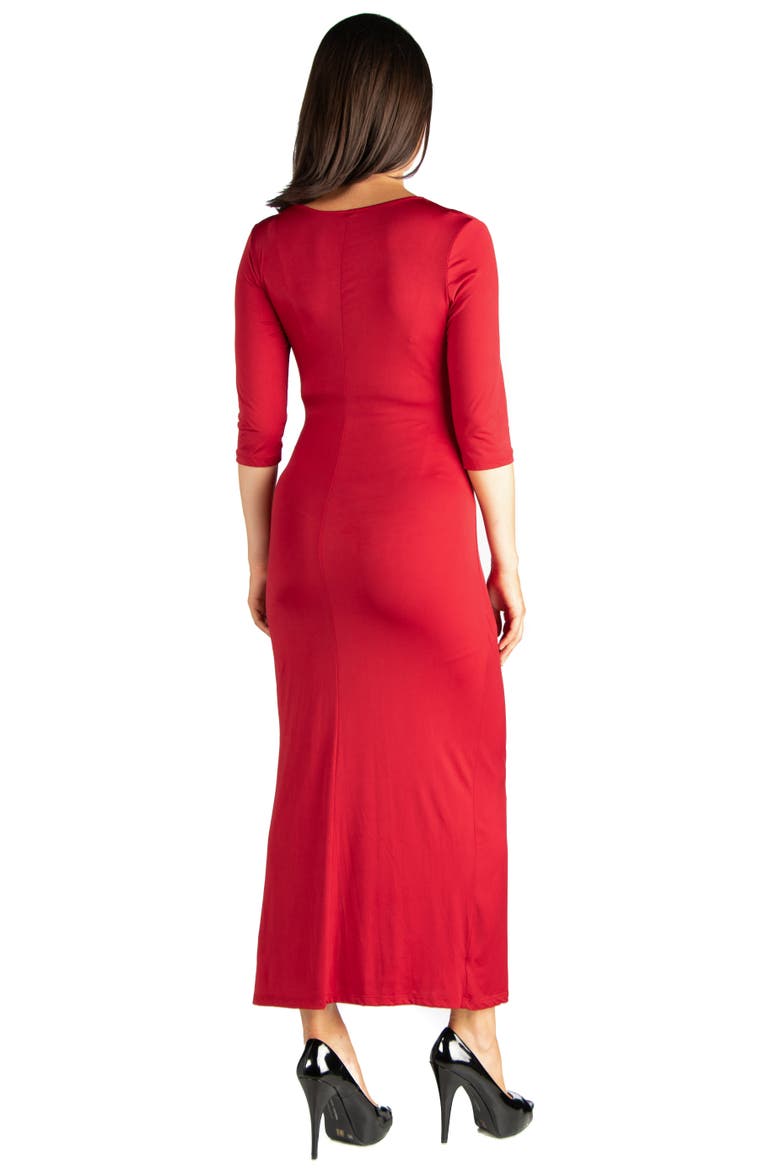 Fitted V-neck Side Slit Maternity Maxi Dress, Alternate, color, Burgundy