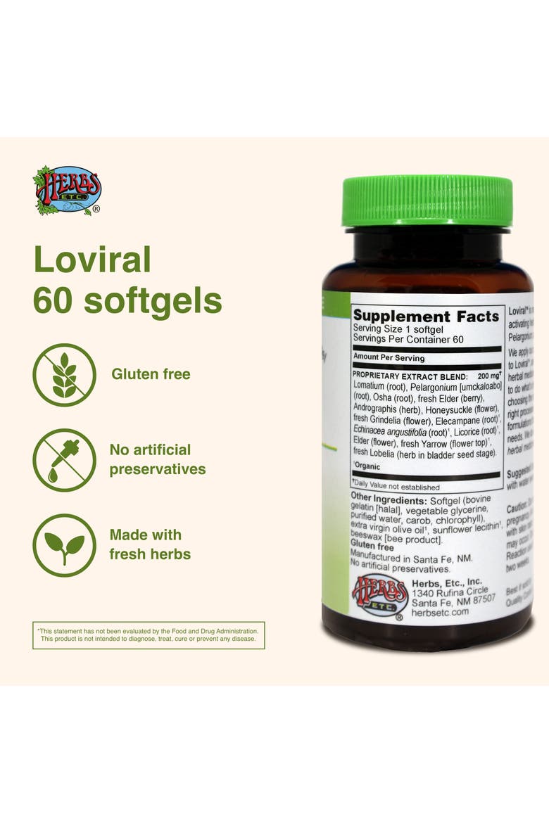 Loviral - Lung Health Supplement for Respiratory Defense & Support - Herbal Supplement with Lomatium, Pelargonium & OSHA - Gluten-Free - 60 Softgels, Alternate, color, No Color