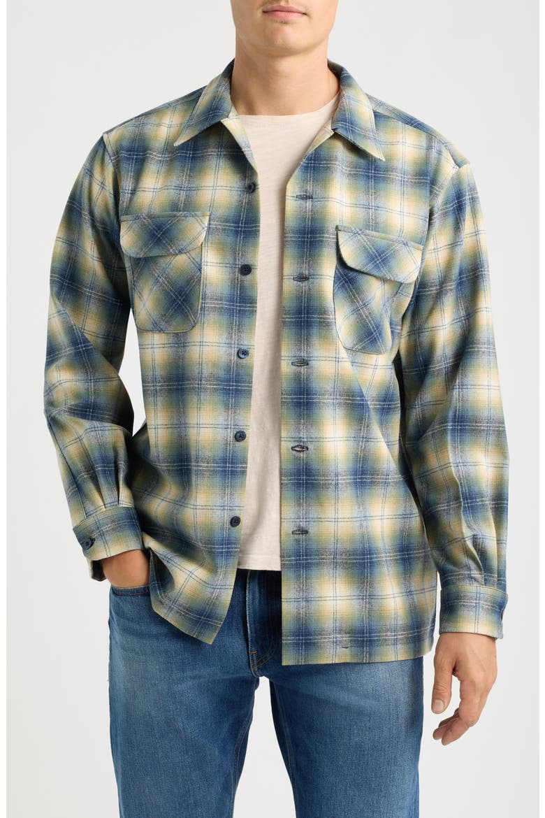 Board Plaid Wool Flannel Button-Up Overshirt, Main, color, BLUE/ GREEN OMBRE