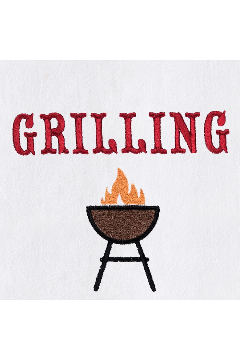 Grilling With Grandpa Father's Day Kitchen Embroidered Hand Towel, Alternate, color, Red
