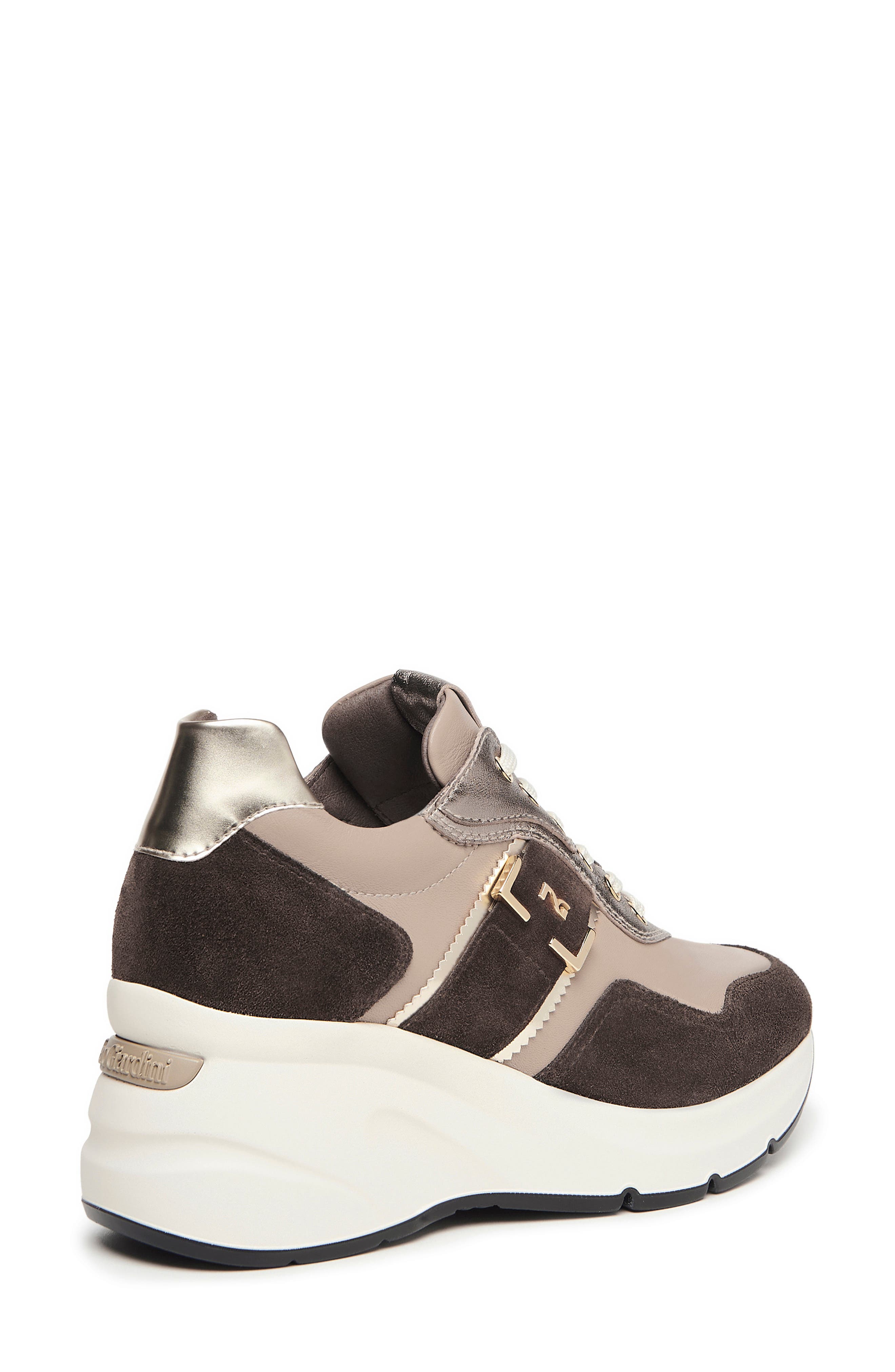 Logo Strap Wedge Sneaker, Alternate, color, BROWN