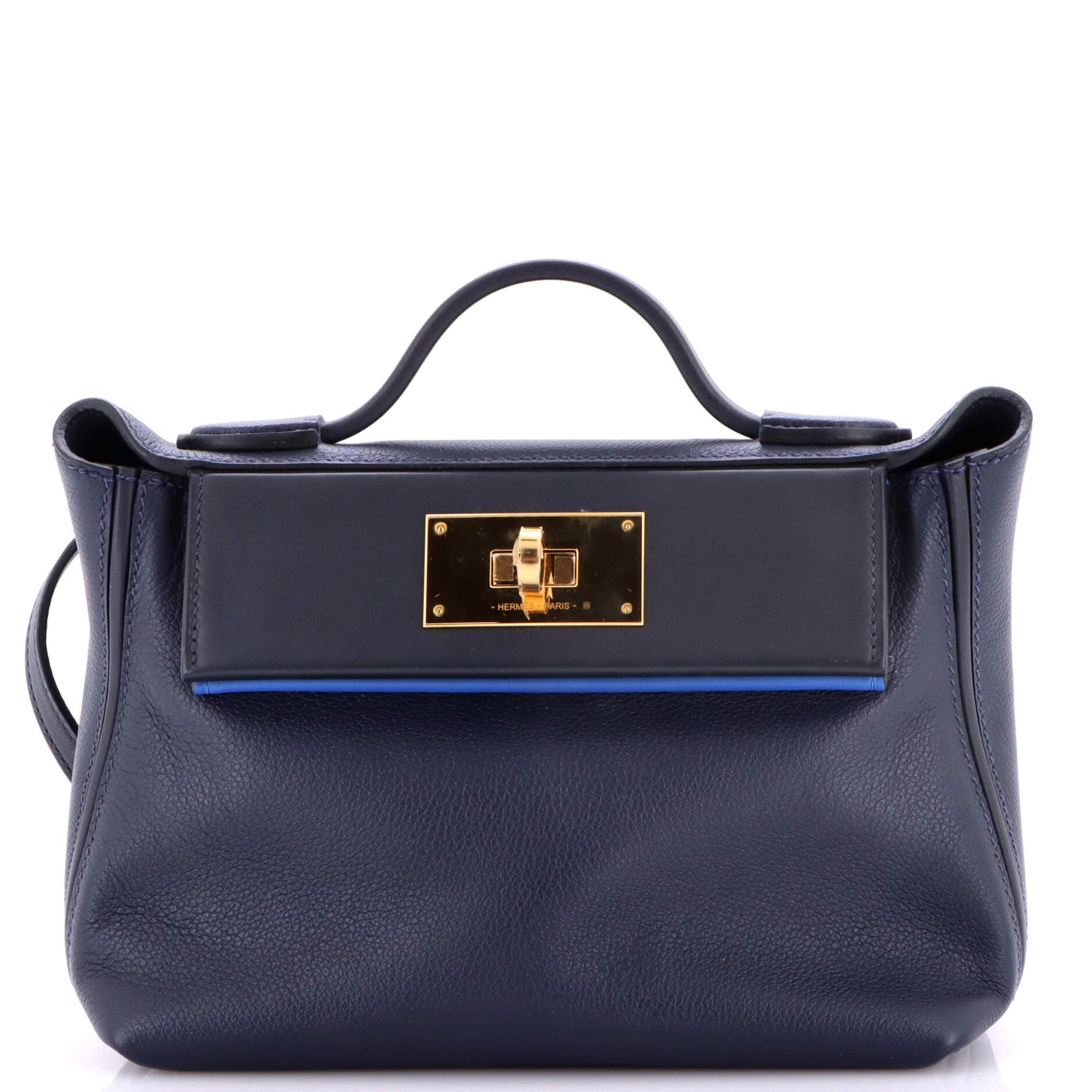 Pre-Owned Hermes 24/24 Bag Evercolor with Swift 21, Main, color, Bleu Nuit