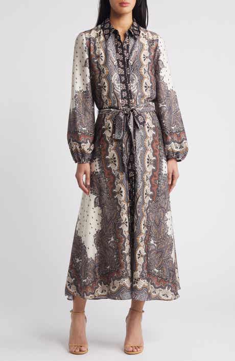 Julia Jordan Tie Belt Long Sleeve Midi Shirtdress