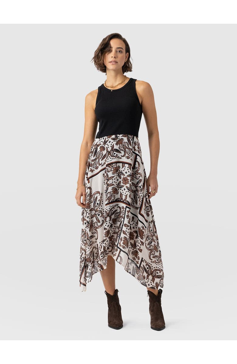 Saint + Sofia Lila Hanky Hem Dress, Main, color, Cream Paisley