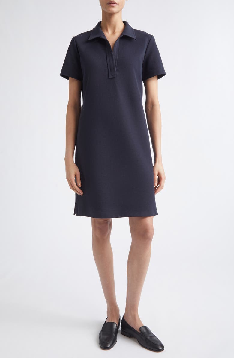 Lafayette 148 New York Cotton Blend Piqué Polo Shift Dress, Main, color, Ink