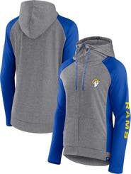 FANATICS Women's Fanatics Branded  Heather Gray/College Royal Los Angeles Rams Blind Side Lightweight Full-Zip Hoodie