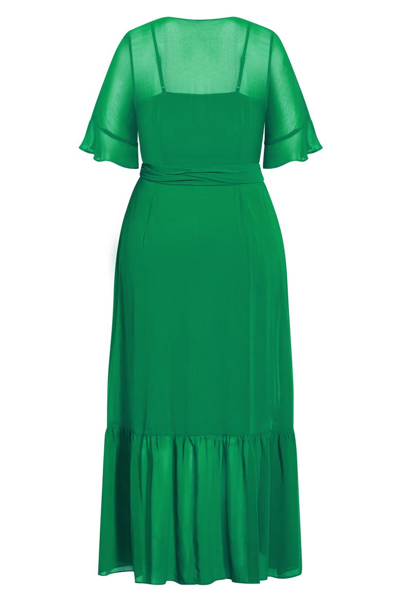 Flutter Sleeve Wrap Maxi Dress, Alternate, color, GREEN STONE