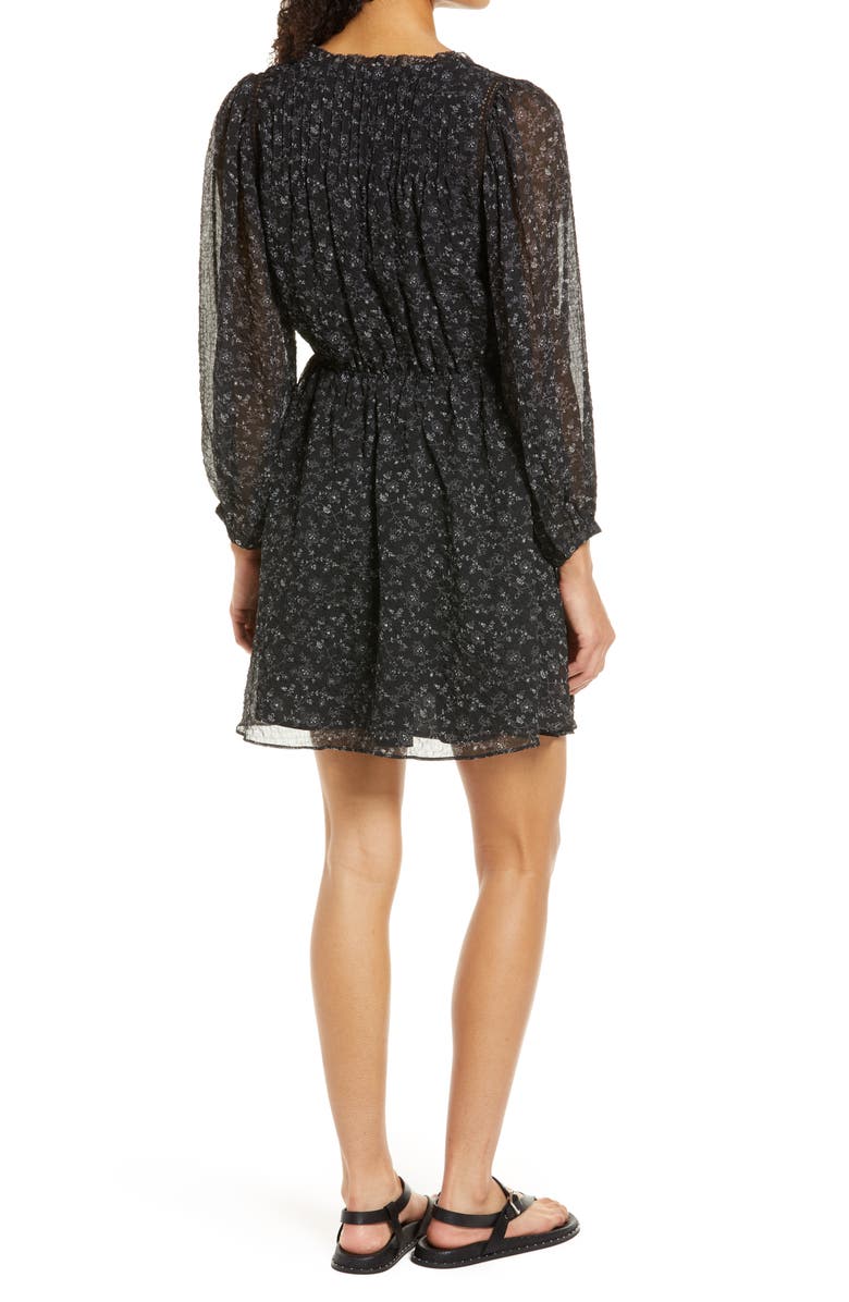 Madewell Dotted Vines Ruffle Neck Button Front Minidress, Alternate, color, 