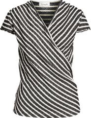 Loveappella Puckered Stripe Wrap Front Top