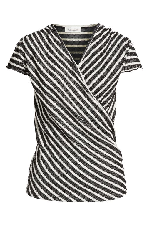 Loveappella Puckered Stripe Wrap Front Top In Black