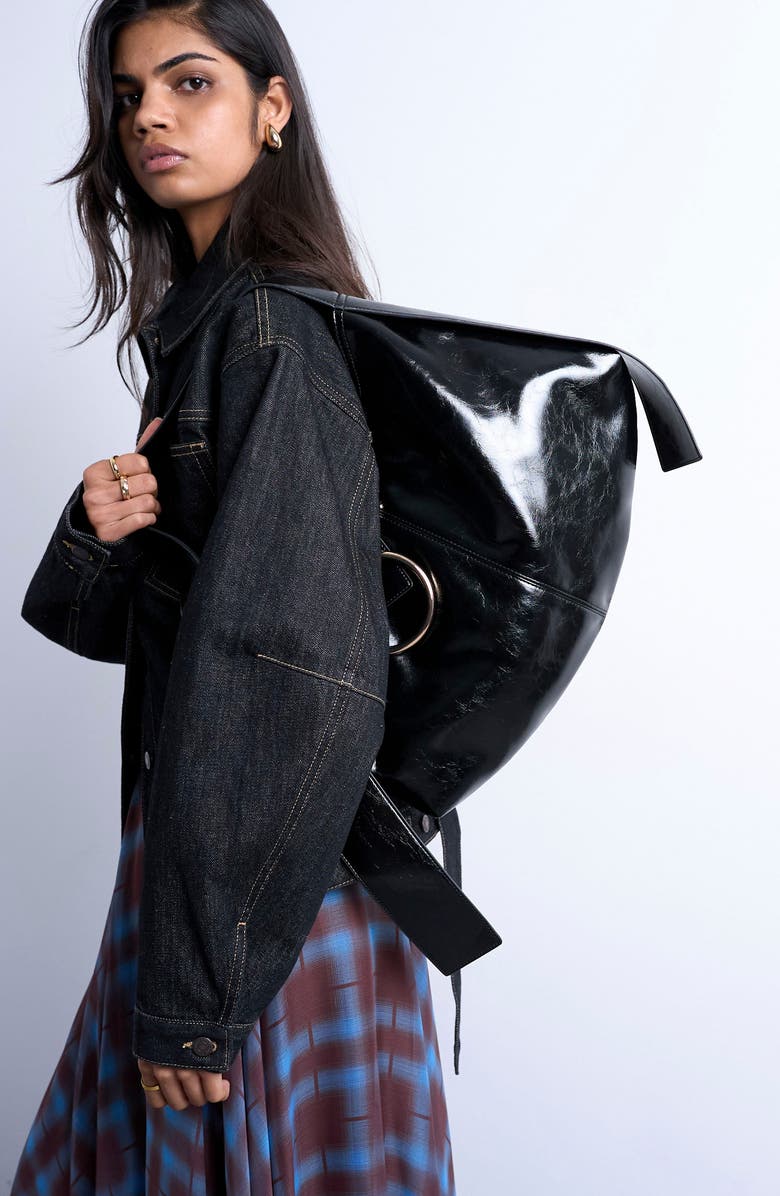 Topshop Saturn Hardware Shoulder Bag, Alternate, color, Black