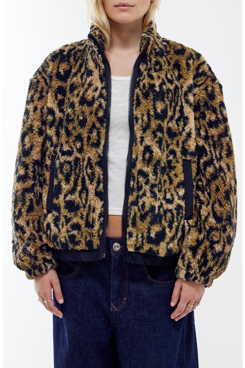 Print Fleece Boxy Jacket, Main, color, LEOPARD