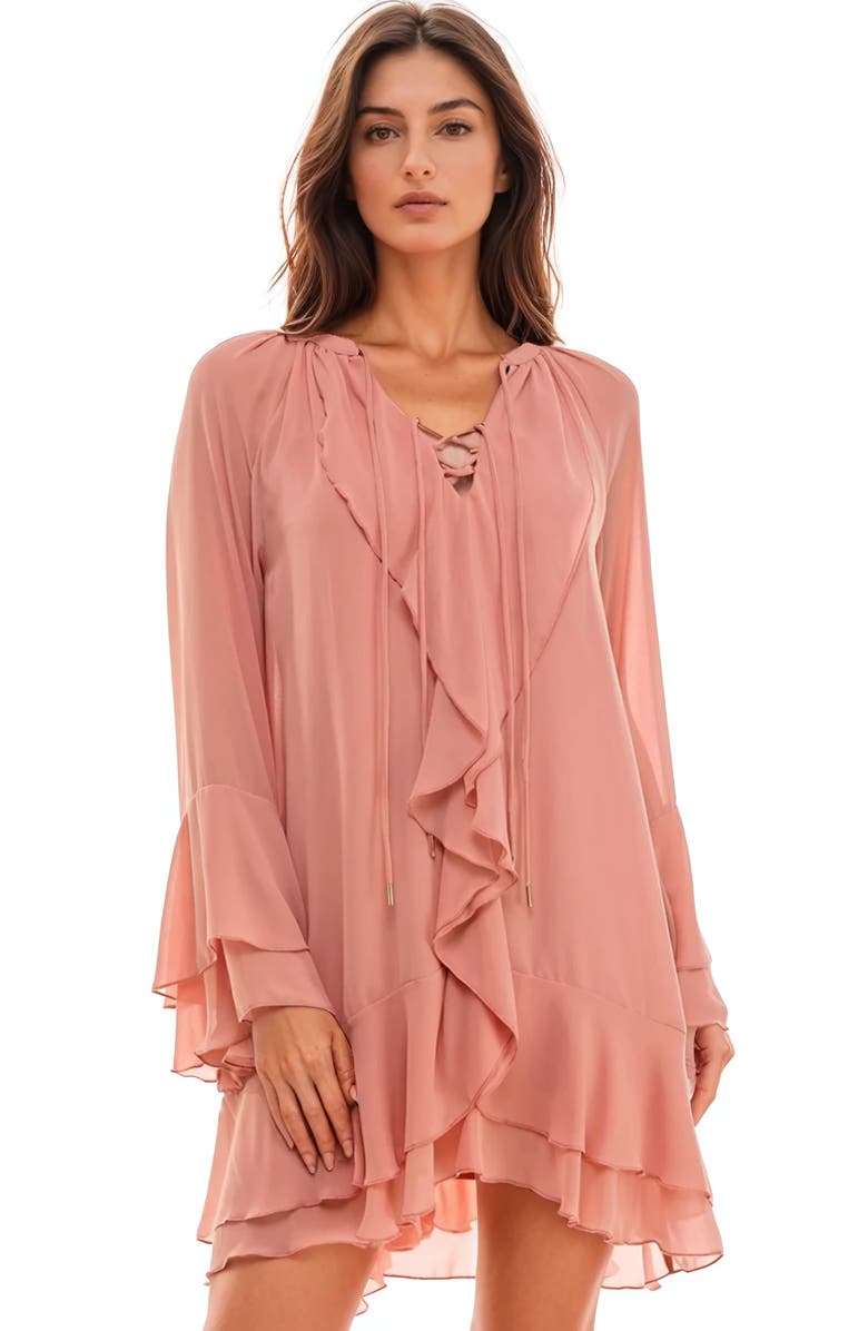 Socialite Bell Sleeve Ruffle Minidress, Alternate, color, Rose Terracotta