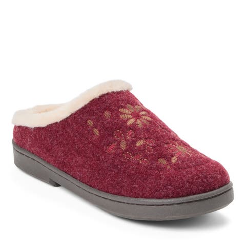 Felted Clog With Faux Fur Cuff & Embroidery Detail Slippers