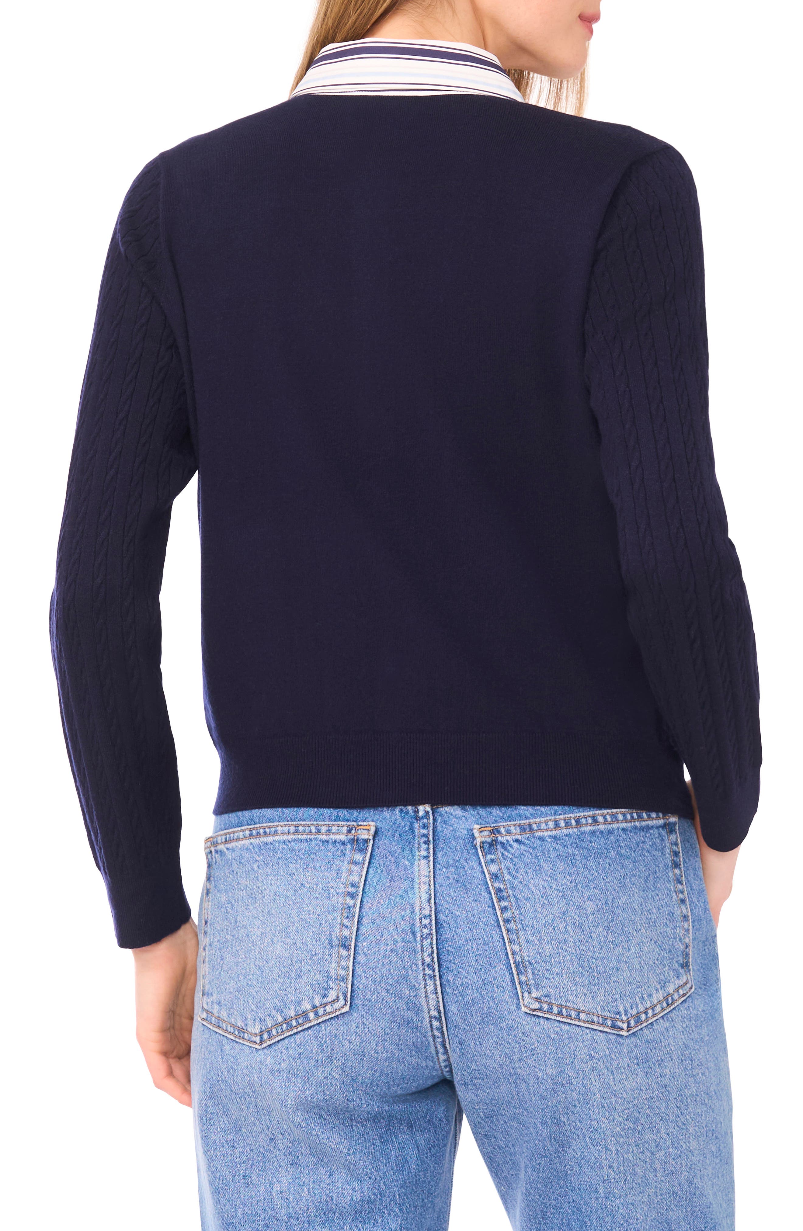 Stripe Collar Twofer Cardigan - image 4
