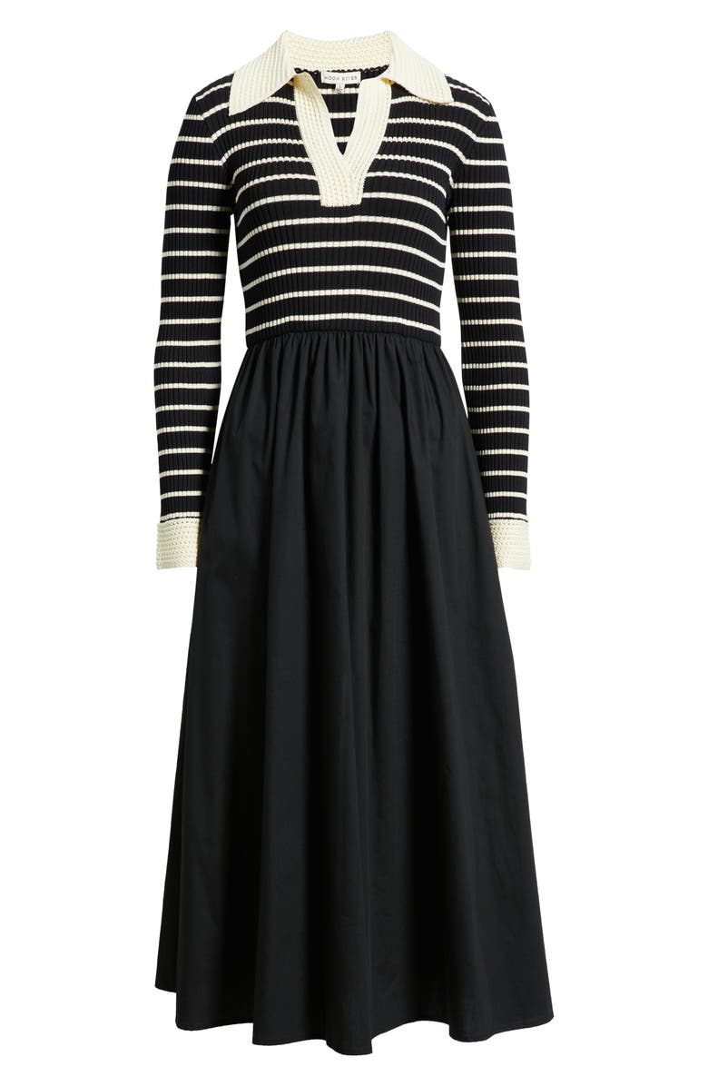 MOON RIVER Stripe Long Sleeve Twofer Midi Dress, Alternate, color, Black