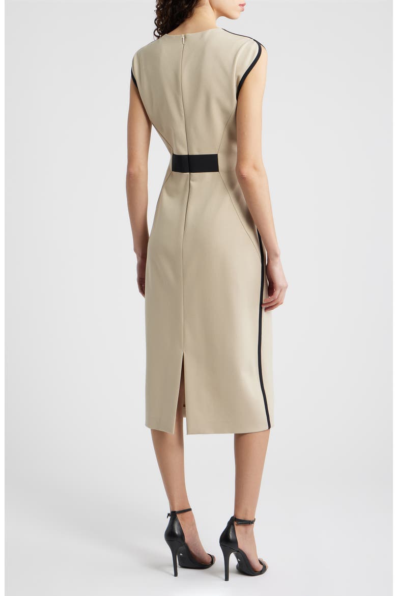 Detira Grosgrain Waist Detail Sheath Midi Dress, Alternate, color, PUMICE