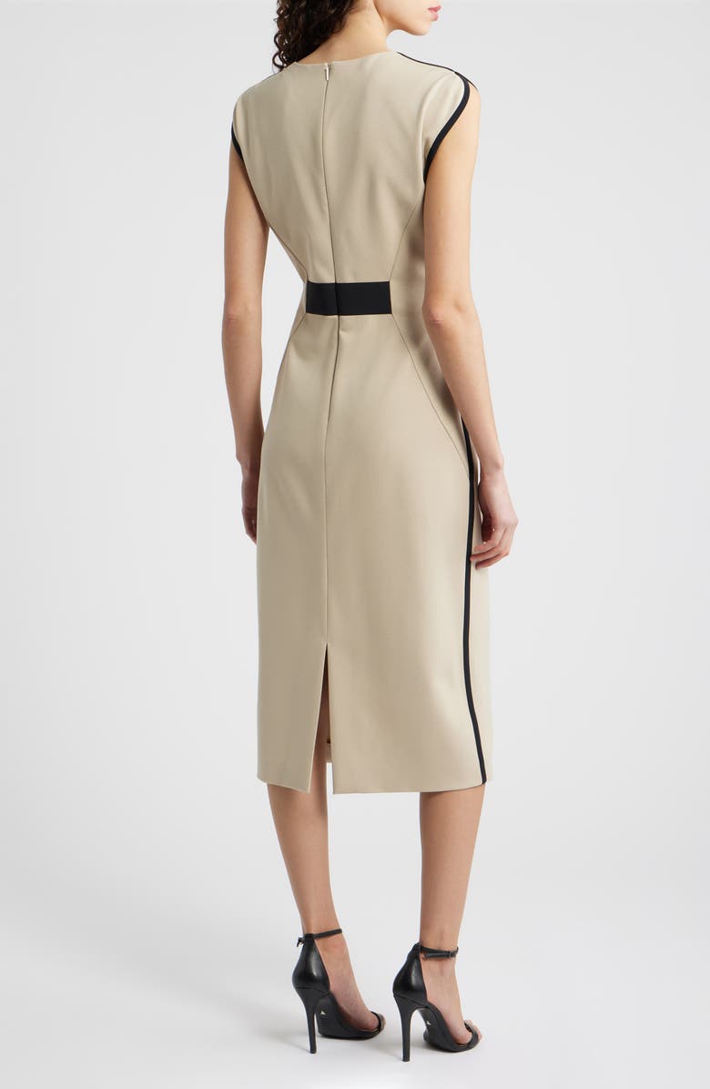 BOSS Detira Grosgrain Waist Detail Sheath Midi Dress, Alternate, color, Pumice