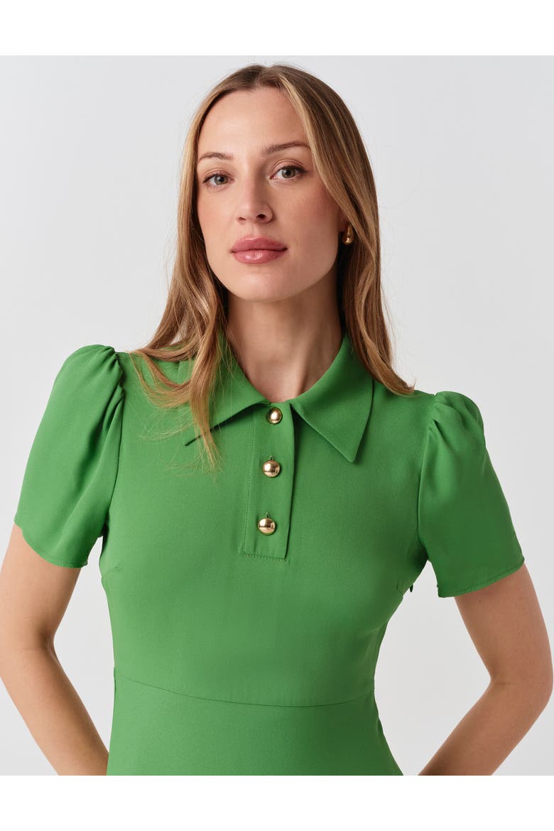 Verity Crepe Puff Sleeve Midi Dress, Alternate, color, Green