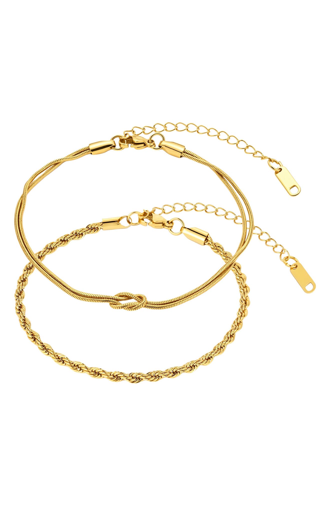 Set of 2 18k Gold Plated Knot & Rope Chain Bracelets