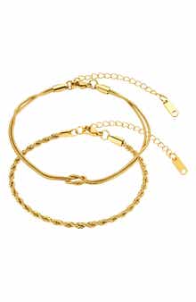 Set of 2 18k Gold Plated Knot & Rope Chain Bracelets