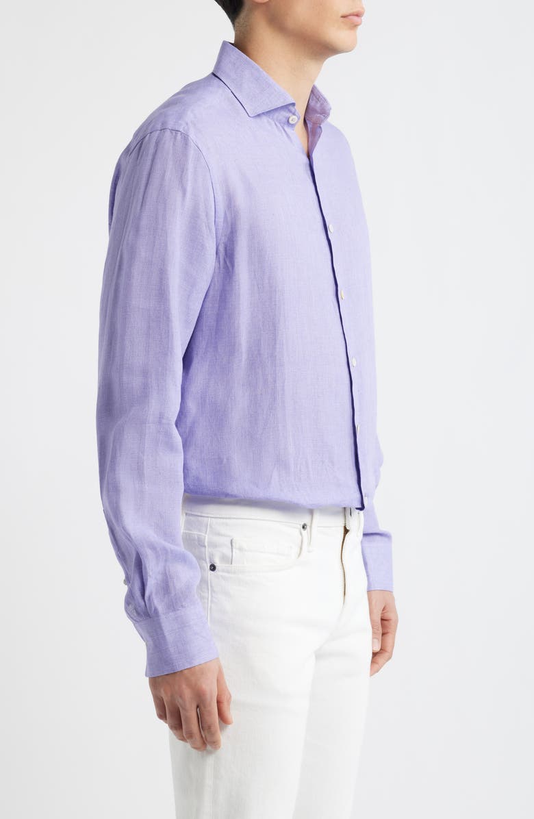 Canali Regular Fit Linen Button-Up Shirt, Alternate, color, Light Purple