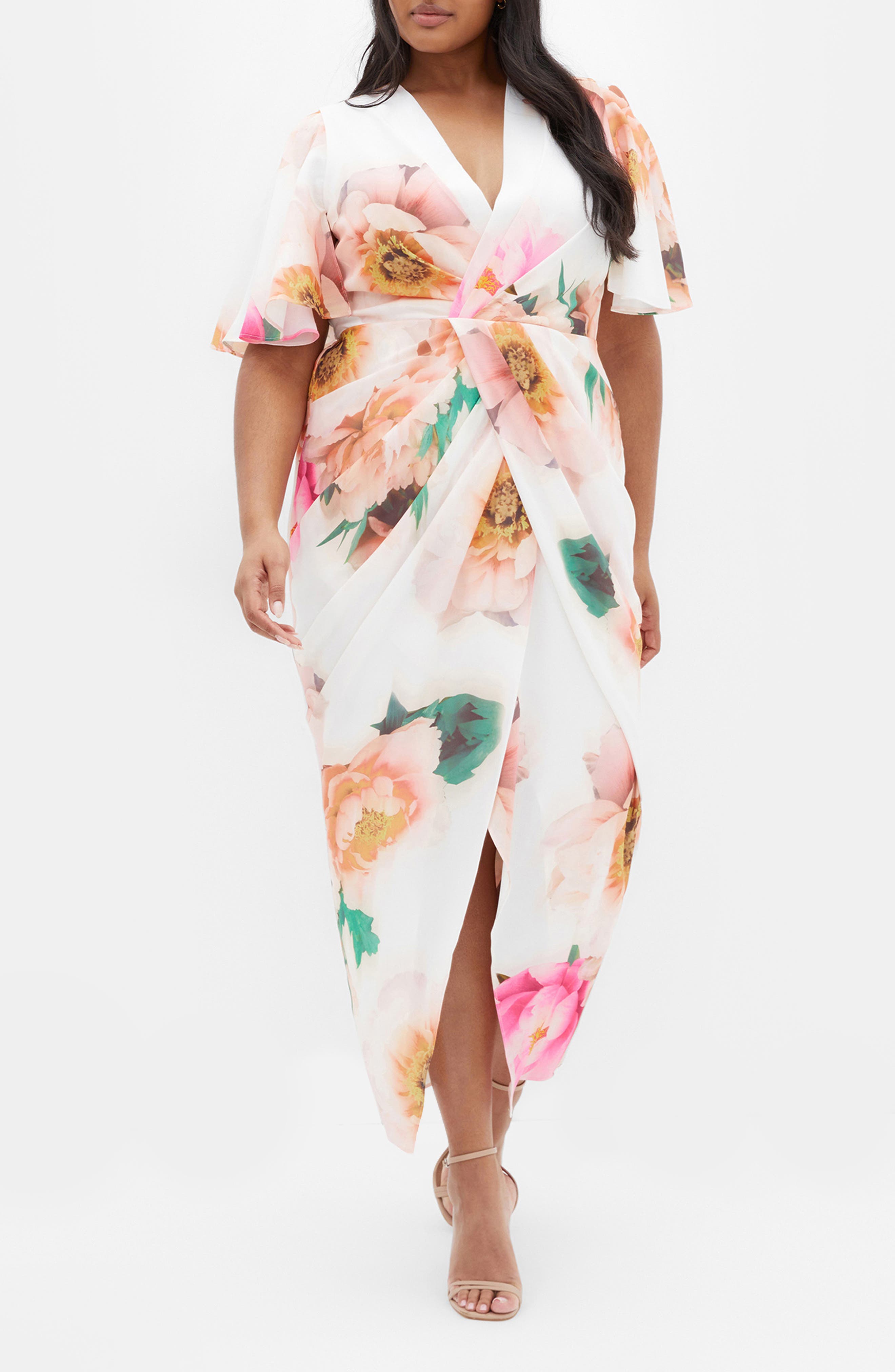 City Chic Braelynn Print Faux Wrap Maxi Dress