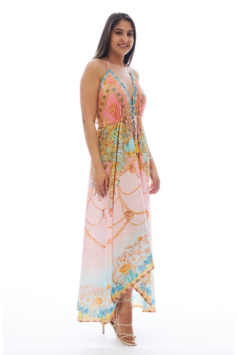 Mixed Print Tassel Handkerchief Maxi Dress, Alternate, color, PINK