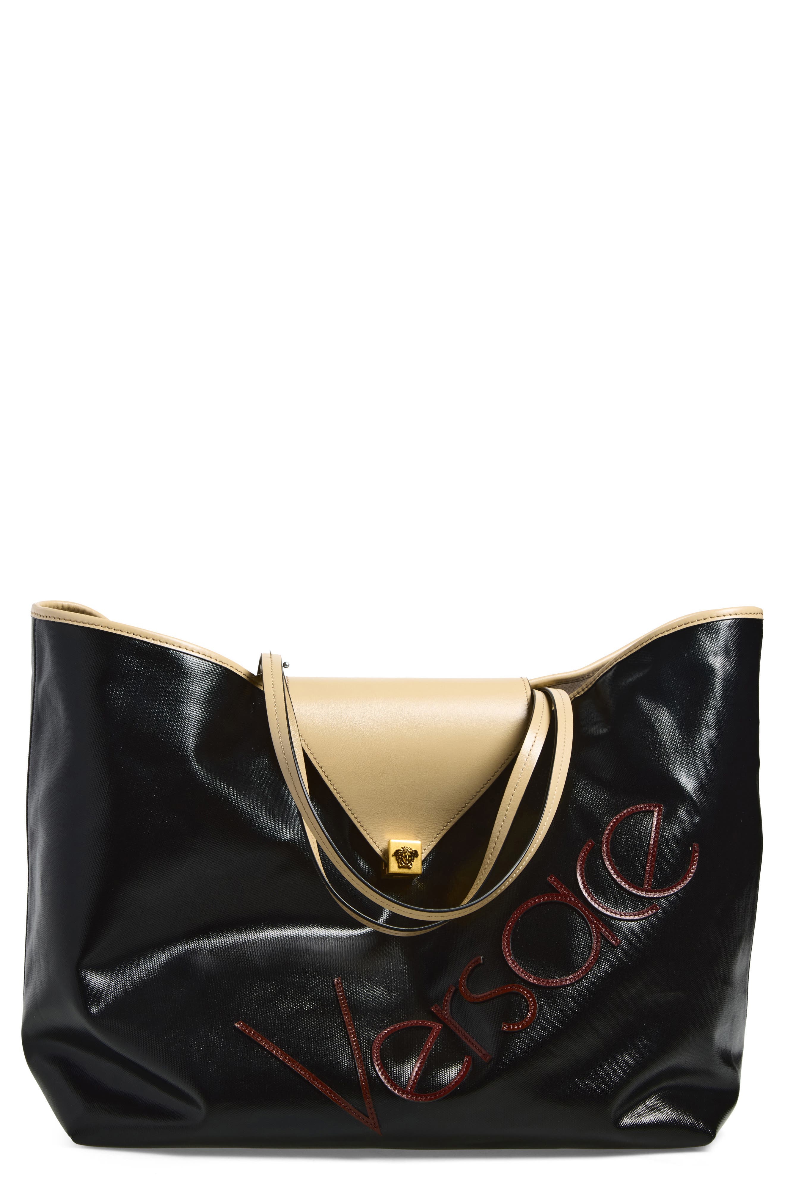 Large Severine Logo Coated Canvas Tote, Main, color, BLACK/ DOVE GREY