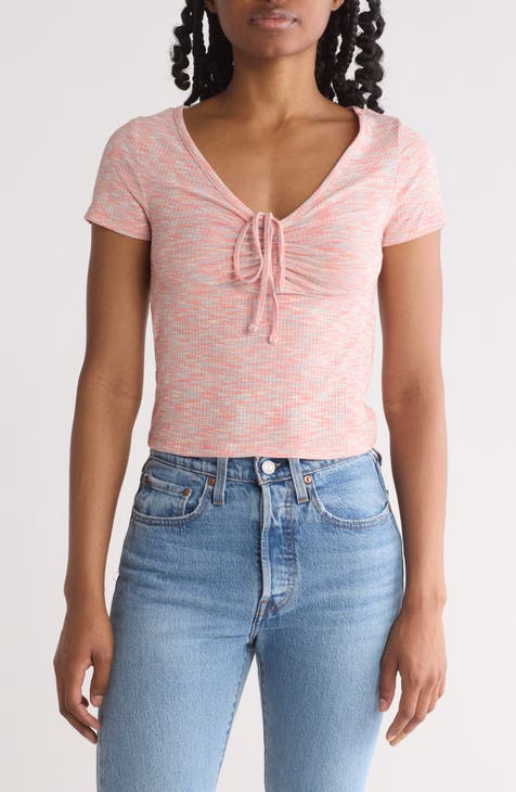 Space Stripe Tie Front Crop Top