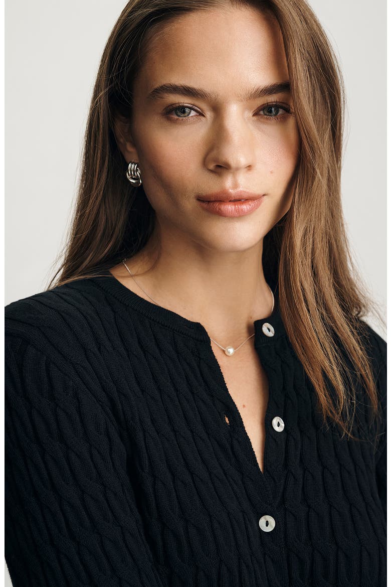 Cable Stitch Cotton & Cashmere Cardigan, Alternate, color, BLACK