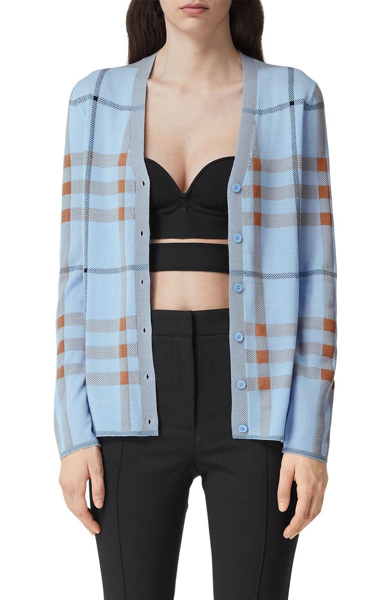 Burberry Ramana Check Jacquard Merino Wool & Silk Blend Cardigan, Main, color, 