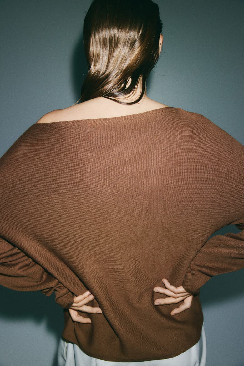 Off-The-Shoulder Sweater, Alternate, color, Brown