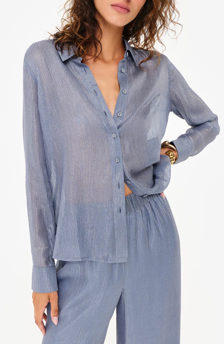 CAMI NYC Yael Metallic Chiffon Semisheer Button-Up Shirt, Main, color,