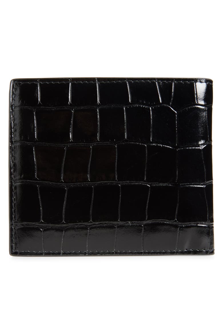 MA Icon Croc Embossed Leather Bifold Wallet, Alternate, color, BLACK