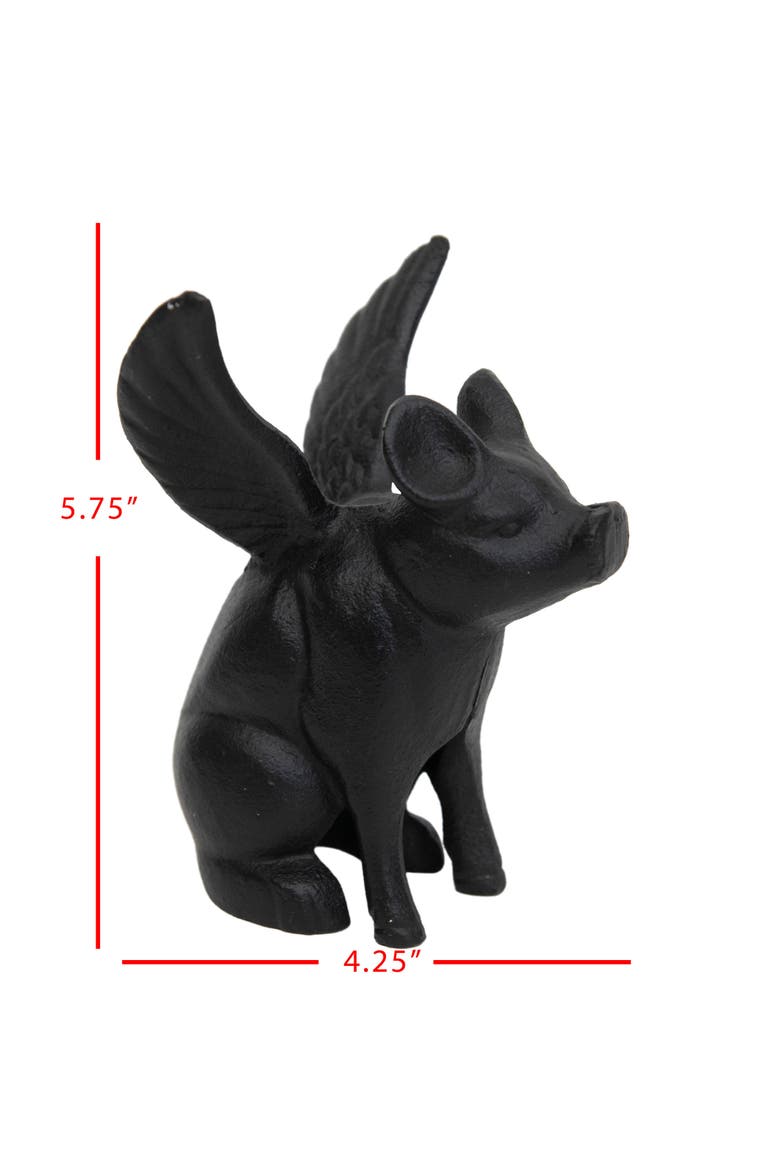 Flying Pig Black Cast Iron Figurine, Alternate, color, Black