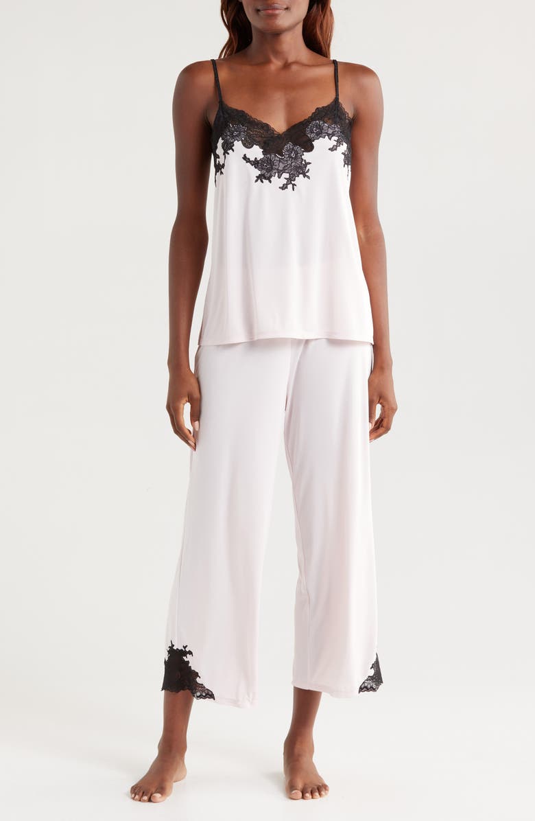 Natori Enchant Lace Trim Satin Pajamas, Main, color, Blush Pink
