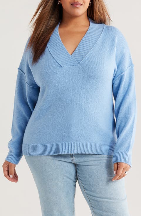 Slouchy V-Neck Sweater (Plus)