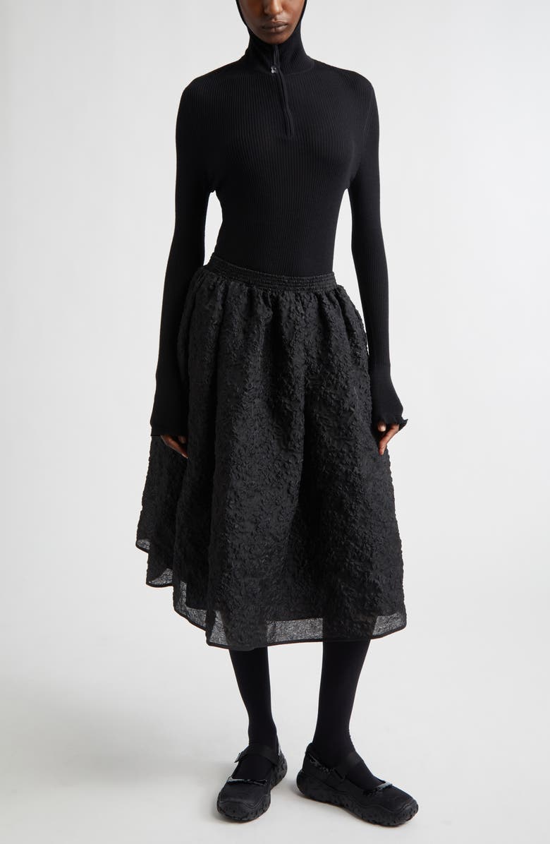 Cecilie Bahnsen Elma Hooded Rib Merino Wool Half Zip Sweater, Alternate, color, Black Summer Merino Knit