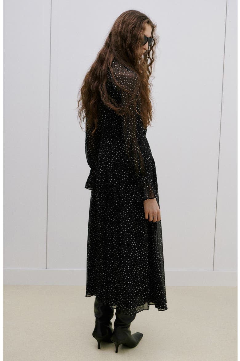 Polka Dot Long Sleeve Midi Dress, Alternate, color, BLACK